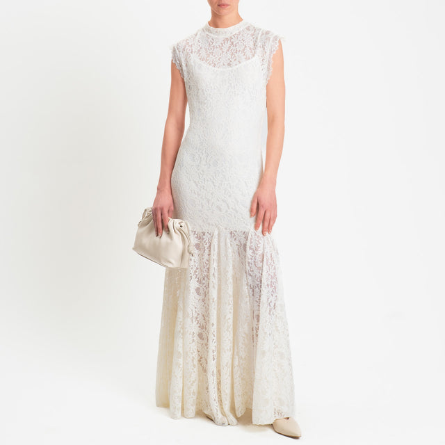 Tensione in-Abito svasato in pizzo elasticizzato - burro
