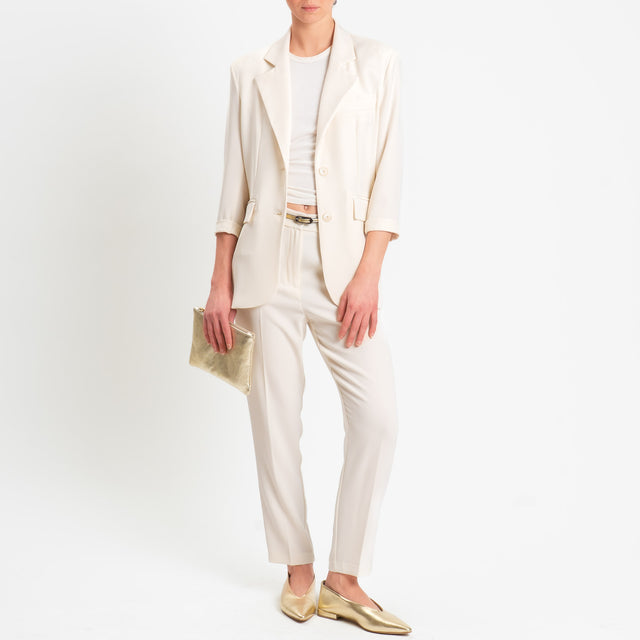 Tensione in-Pantalone straight elastico dietro tessuto fluido - latte