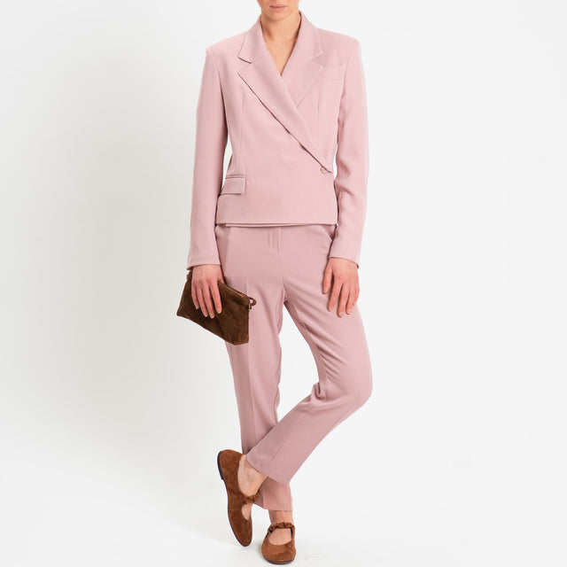 Tensione in-Pantalone straight elastico dietro tessuto fluido - rosa