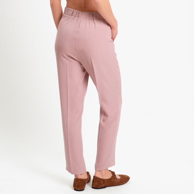 Tensione in-Pantalone straight elastico dietro tessuto fluido - rosa