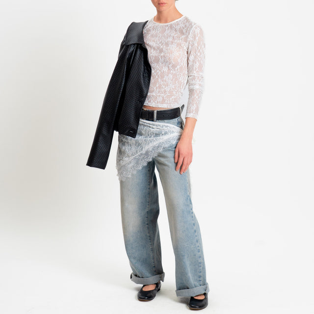 Tensione in-Blusa girocollo in pizzo - avorio