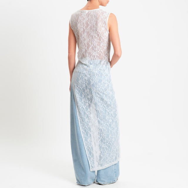 Tensione in-Abito smanicato in pizzo spacco laterale - avorio