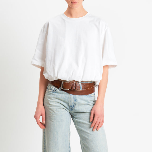 Tensione in-T-shirt girocollo elastico in vita - burro