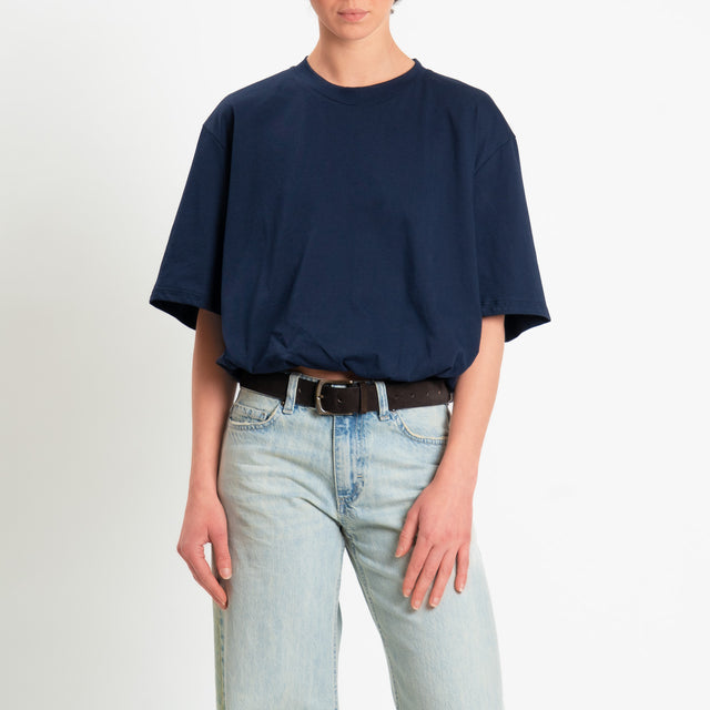 Tensione in-T-shirt girocollo elastico in vita - blu