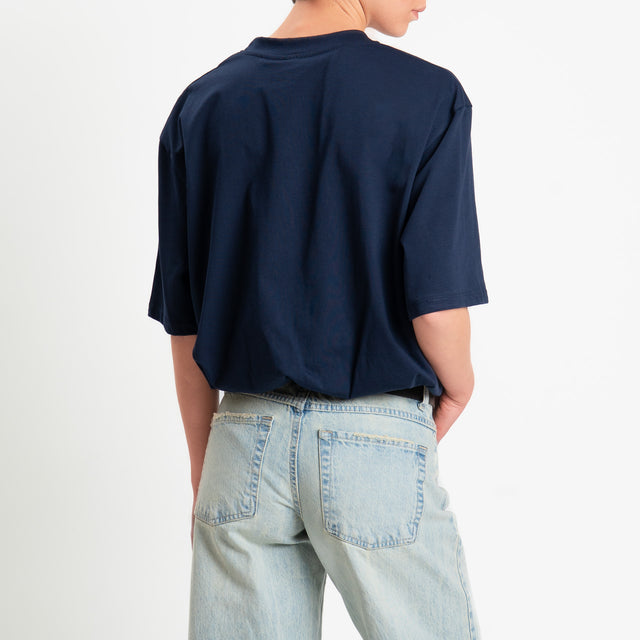 Tensione in-T-shirt girocollo elastico in vita - blu