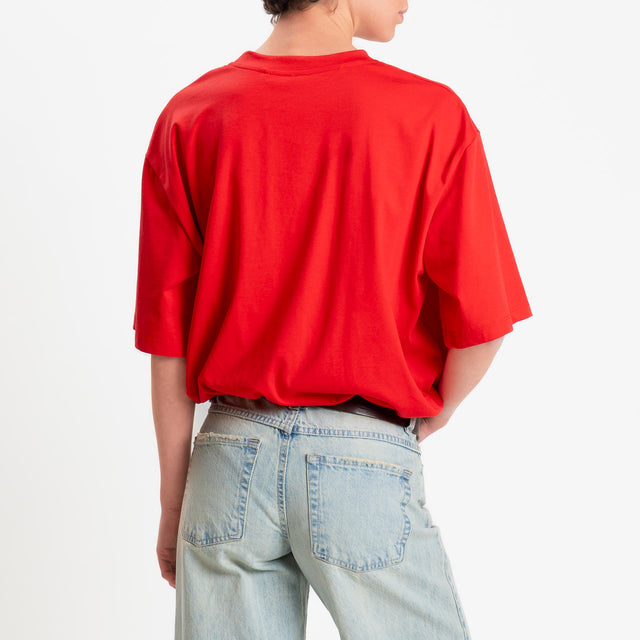 Tensione in-T-shirt girocollo elastico in vita - rosso