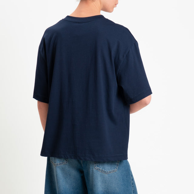 Tensione in-T-shirt tasca paillettes - blu/argento