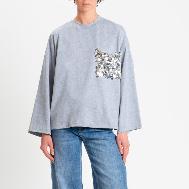 Tensione in-T-shirt over taschino maxi paillettes - grigio