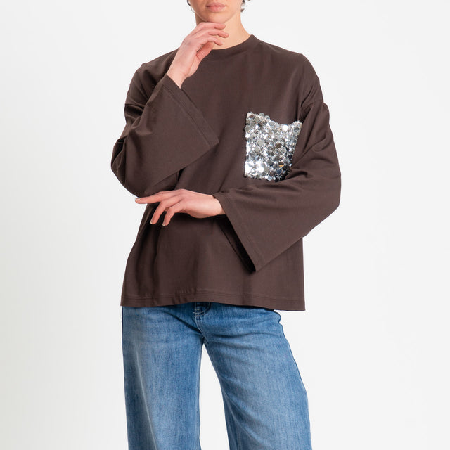 Tensione in-T-shirt over taschino maxi paillettes - moro