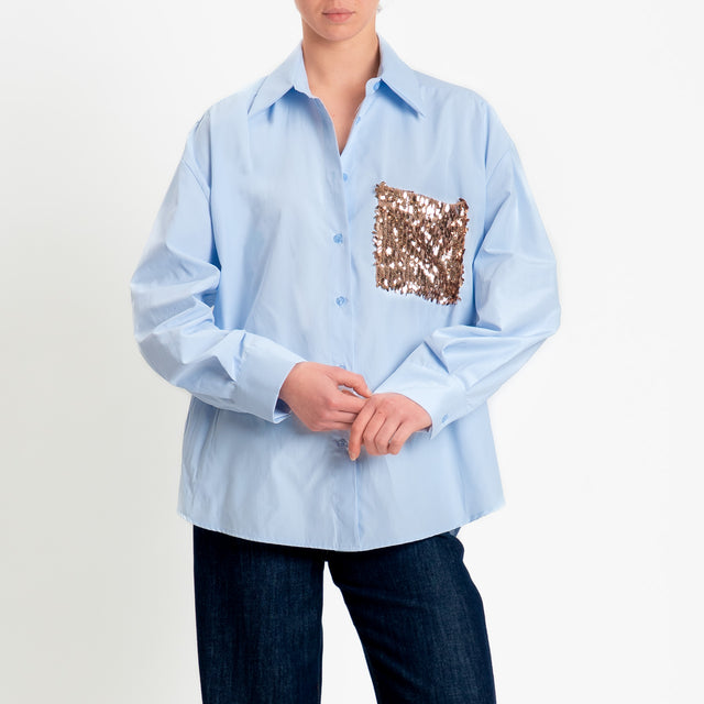 Tensione in-Camicia con taschino con paillettes - celeste/bronzo