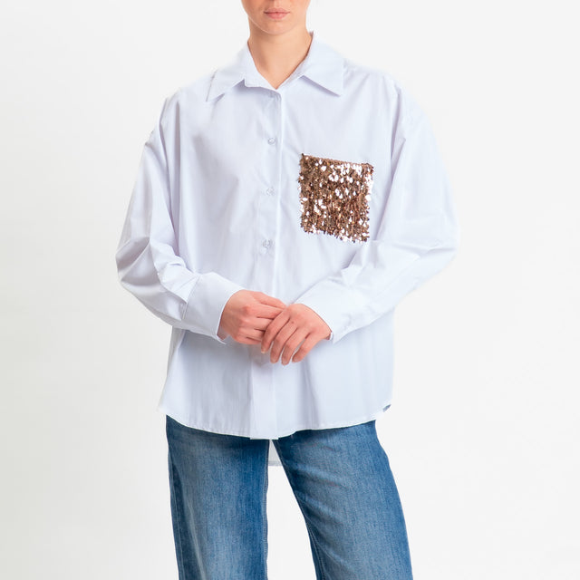 Tensione in-Camicia con taschino con paillettes - bianco/bronzo