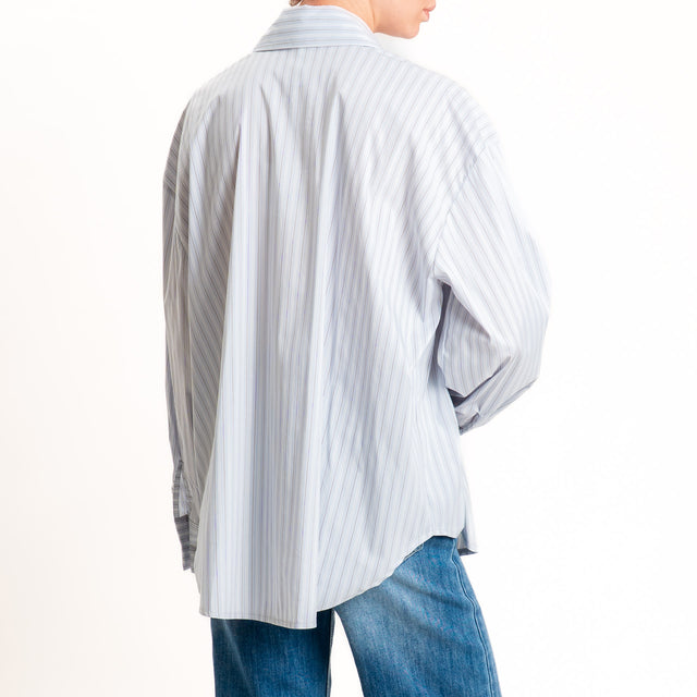 Tensione in-Camicia gessata taschino paillettes - celeste/panna/bronzo