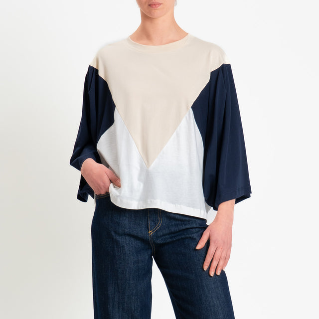 Tensione in-T-shirt multicolor - nocciola/blu/panna