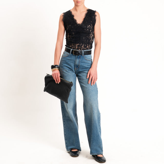 Tensione in-Body in pizzo scollo v - nero