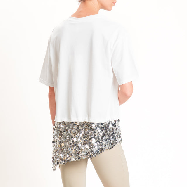 Tensione in-T-shirt doppio tessuto con paillettes - panna/argento