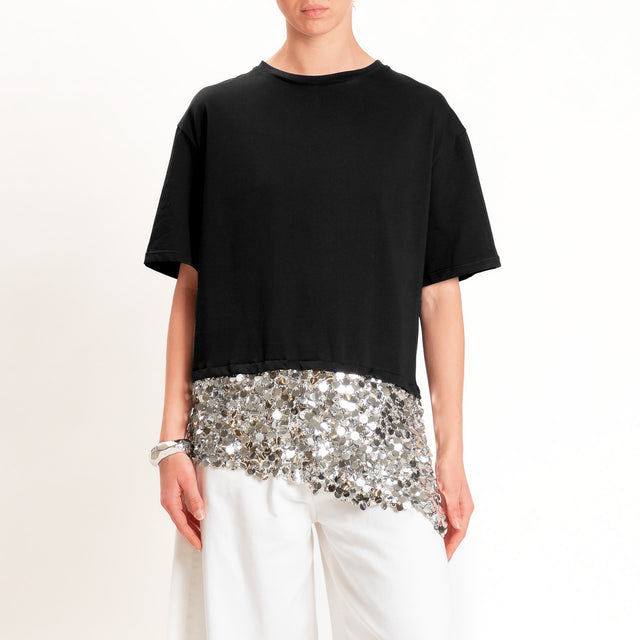 Tensione in-T-shirt doppio tessuto con paillettes - nero/argento