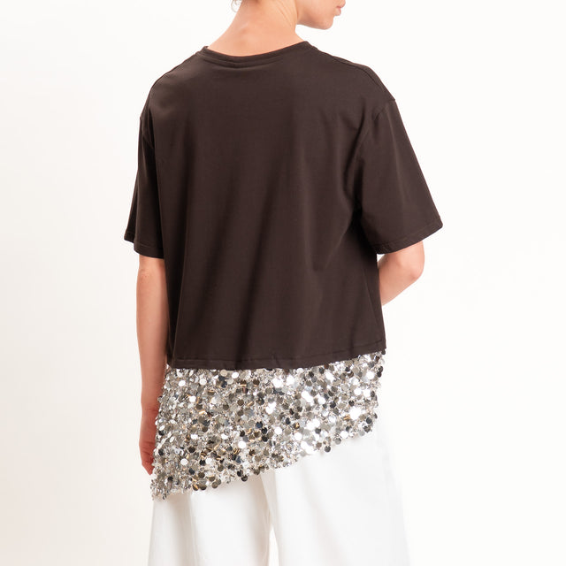 Tensione in-T-shirt doppio tessuto con paillettes - moro/argento