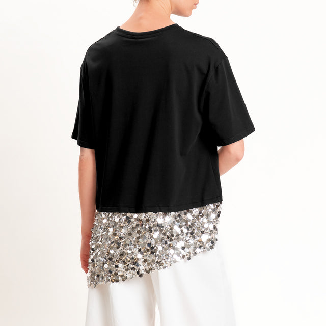 Tensione in-T-shirt doppio tessuto con paillettes - nero/argento