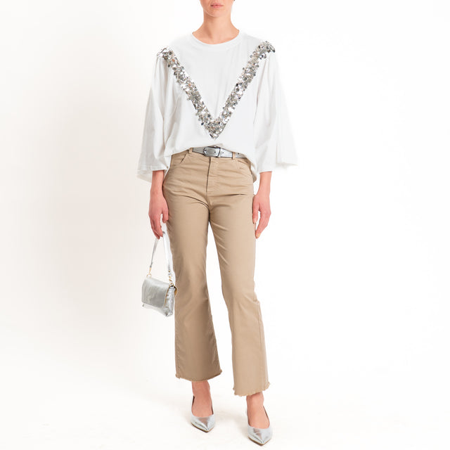 Tensione in-T-shirt scatola manica ampia con paillettes - panna