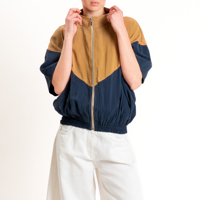 Tensione in-Bomber modal bicolore mezza manica - blu/camel