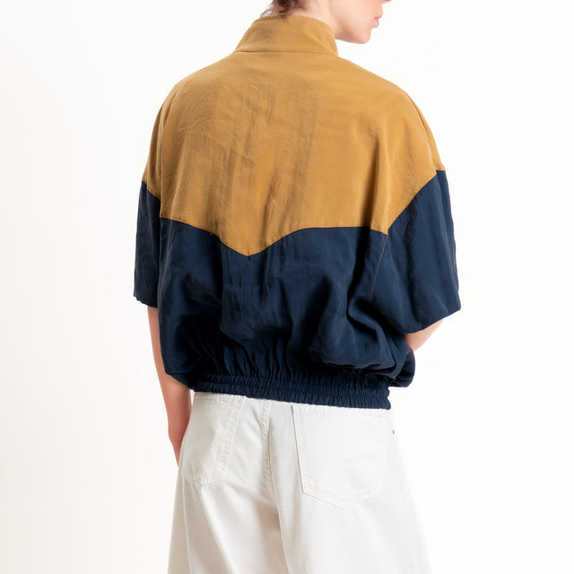 Tensione in-Bomber modal bicolore mezza manica - blu/camel