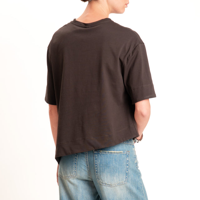 Tensione in-T-shirt asimmetrica tasca paillettes - moro/argento