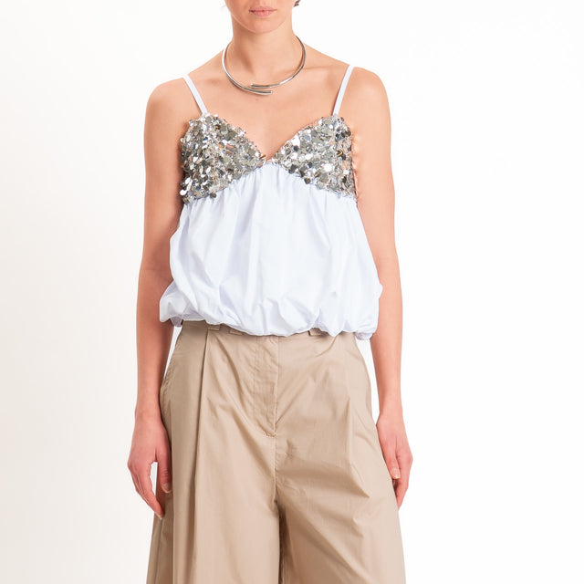 Tensione in-Top elastico in vita con paillettes - bianco