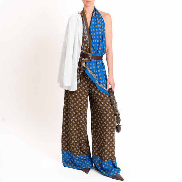 Tensione in-Pantalone wide leg fantasia bicolore - moro/bluette