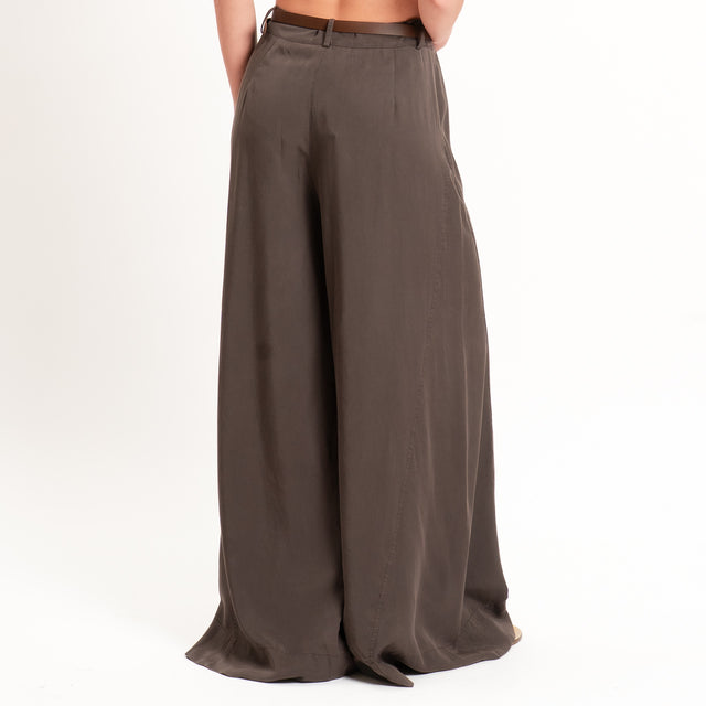 Tensione in-Pantalone wide leg in tencel - moro