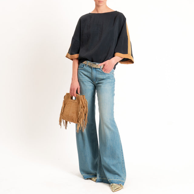 Tensione in-Blusa over bicolore - nero/camel