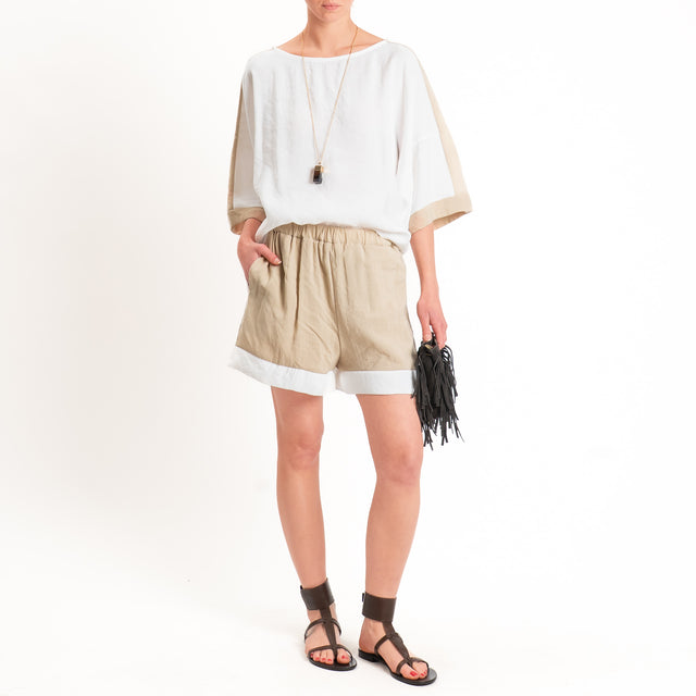 Tensione in-Blusa over bicolore - panna/sabbia