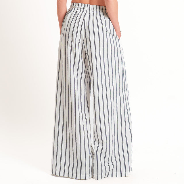 Tensione in-Pantalone wide leg a righe elastico in vita - bianco/nero