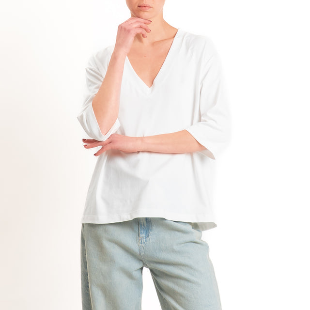 Tensione in-T-shirt scollo v manica 3/4 - panna