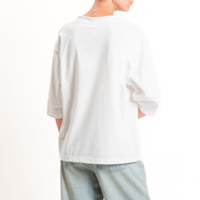 Tensione in-T-shirt scollo v manica 3/4 - panna