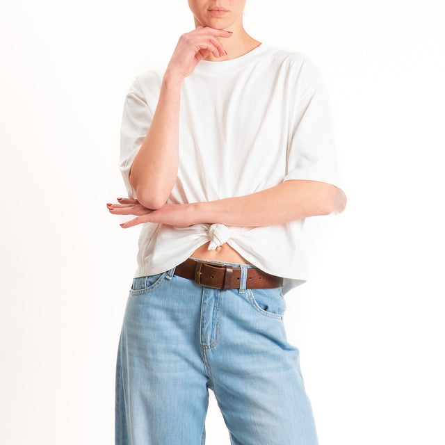 Tensione in-T-shirt girocollo con nodo - panna