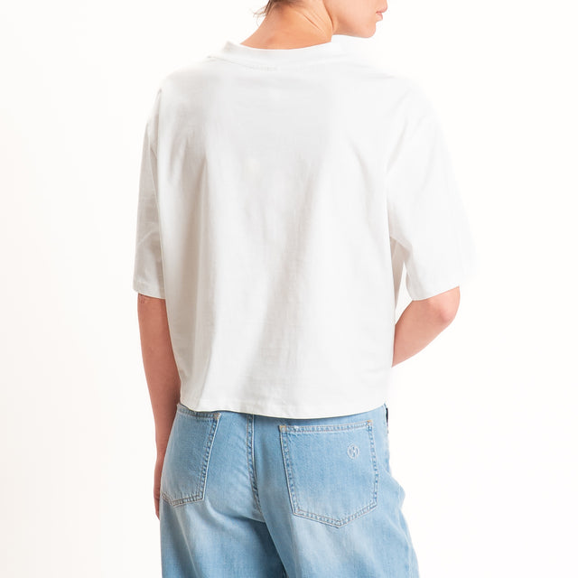 Tensione in-T-shirt girocollo con nodo - panna