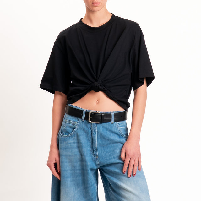 Tensione in-T-shirt girocollo con nodo - nero