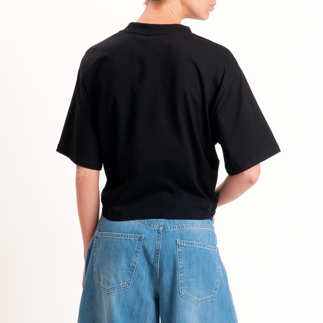 Tensione in-T-shirt girocollo con nodo - nero