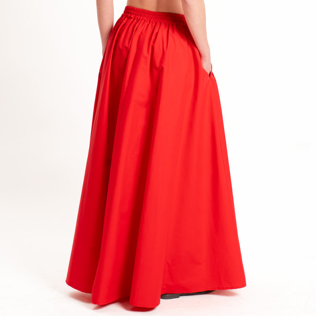 Tensione in-Gonna popeline elastico dietro - rosso