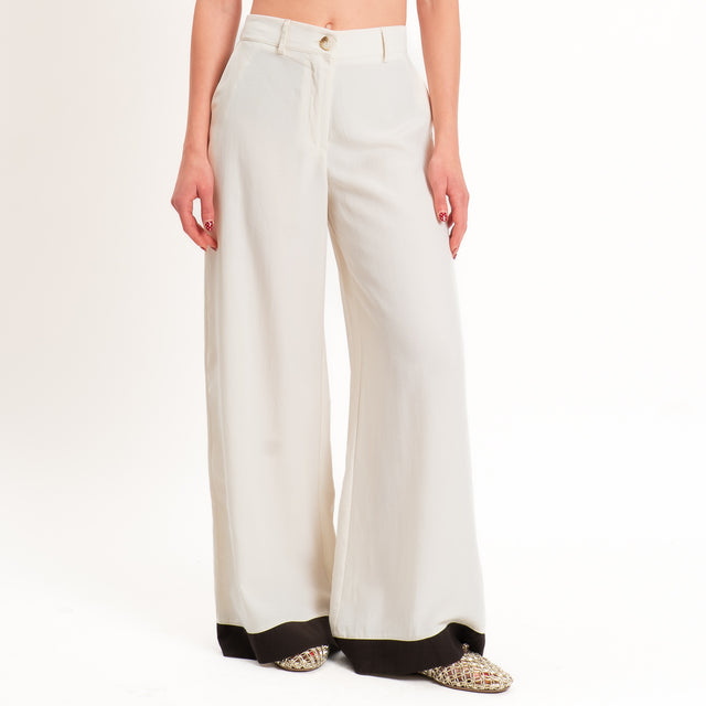 Tensione in-Pantalone wide leg bicolore - panna/moro