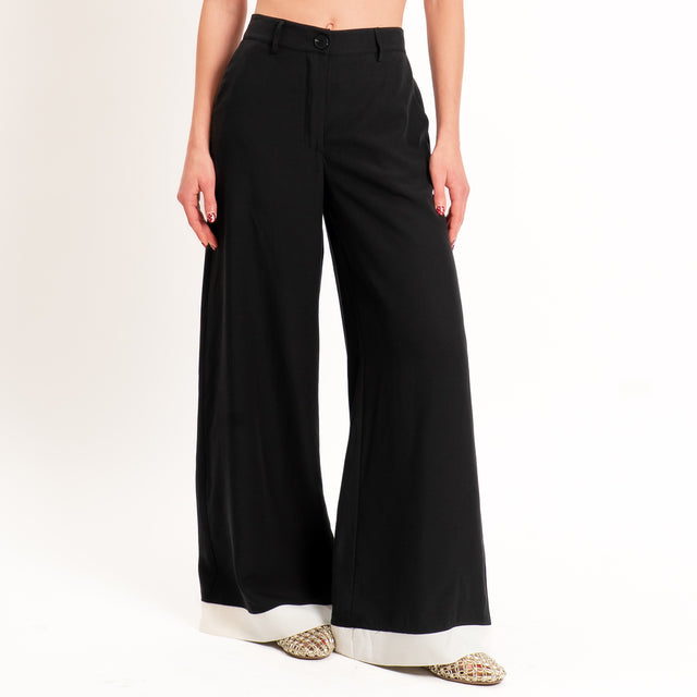 Tensione in-Pantalone wide leg bicolore - nero/panna
