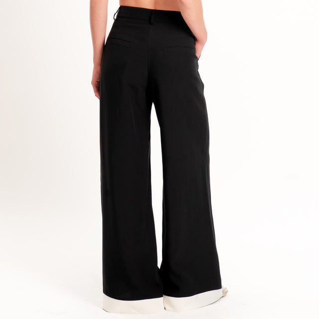 Tensione in-Pantalone wide leg bicolore - nero/panna