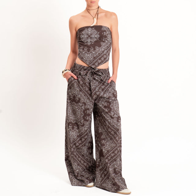 Tensione in-Pantalone fantasia bandana con elastico in vita - moro