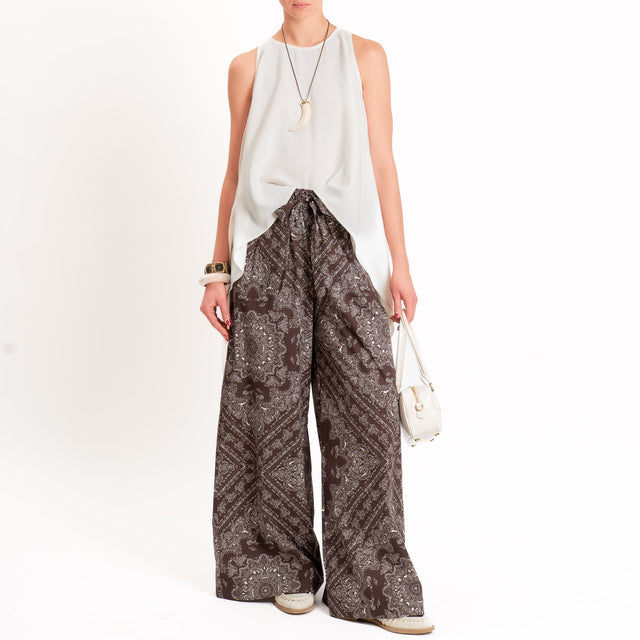 Tensione in-Pantalone fantasia bandana con elastico in vita - moro