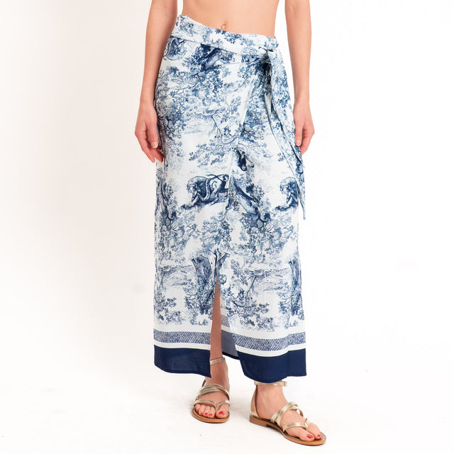 Tensione in-Gonna pareo fantasia toile de jouy - blu/latte