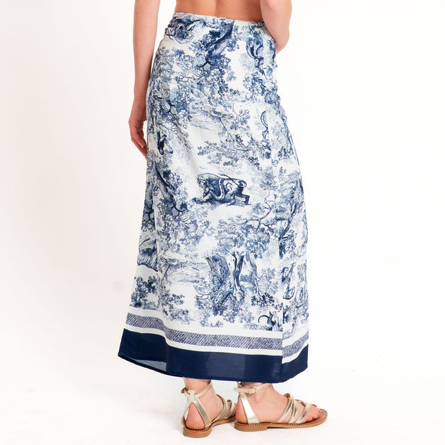 Tensione in-Gonna pareo fantasia toile de jouy - blu/latte