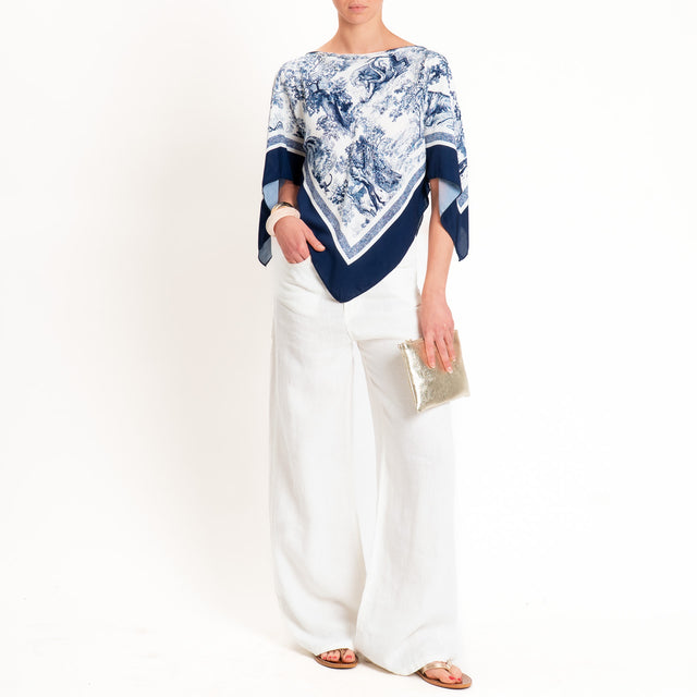 Tensione in-Poncho fantasia toile de jouy - blu/latte