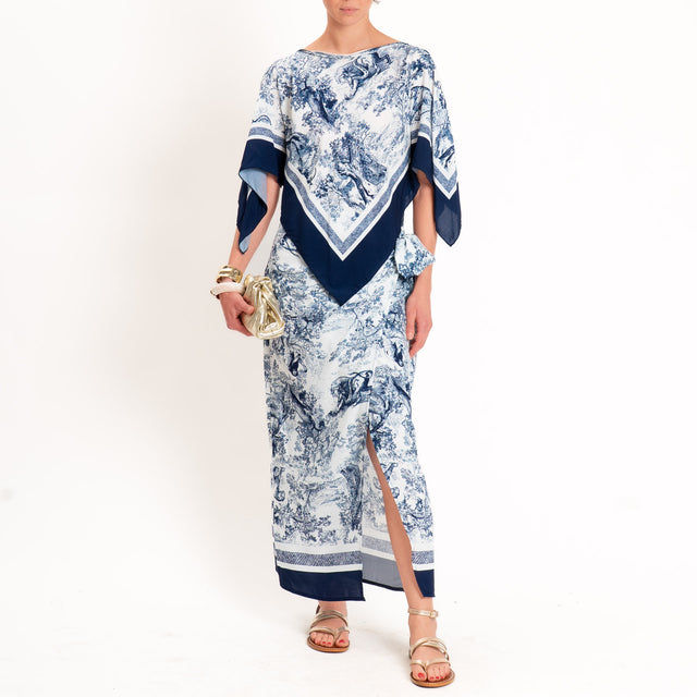 Tensione in-Poncho fantasia toile de jouy - blu/latte