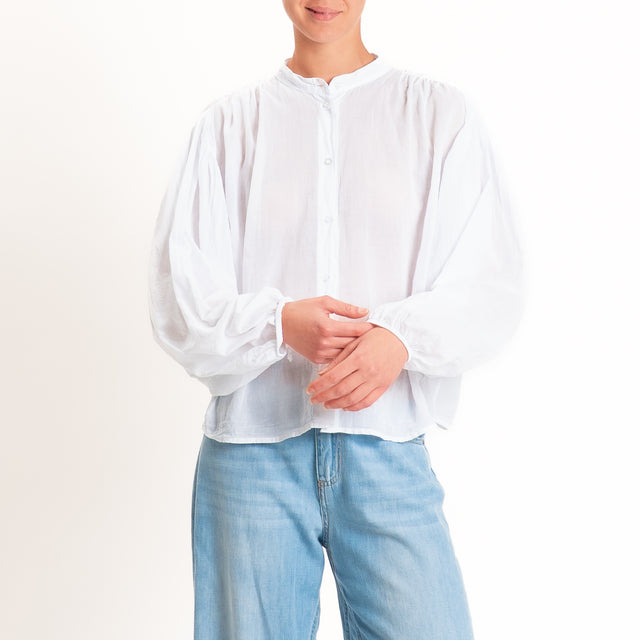 Tensione in-Camicia in mussola collo coreana - bianco