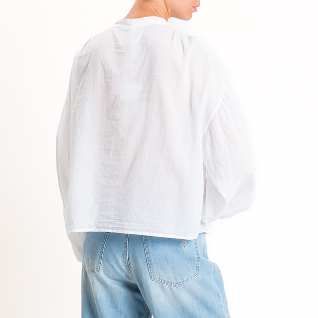 Tensione in-Camicia in mussola collo coreana - bianco
